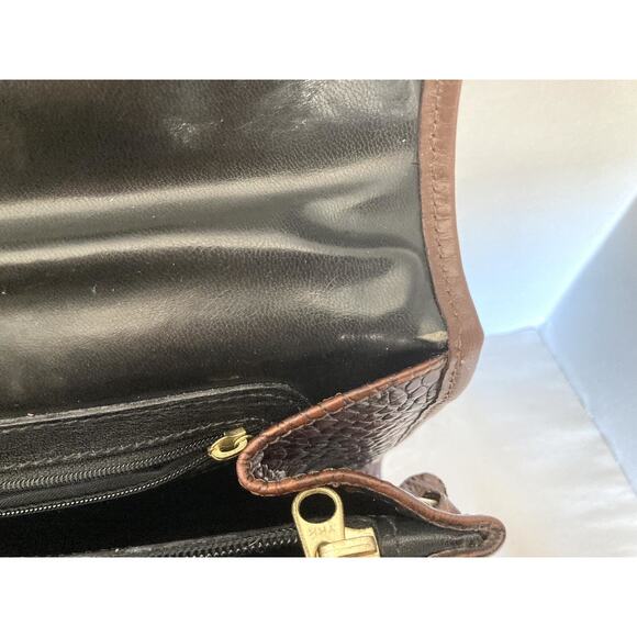 Vintage BRAHMIN Brown Leather Croco Medium CrossBody Shoulder Satchel Purse - Picture 13 of 15